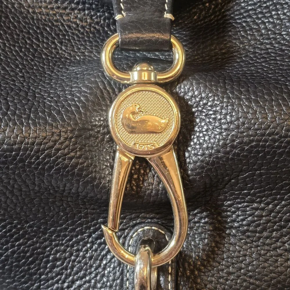 Vtg Dooney & Bourke Lucca Leather Logo Lock Hobo Black Pebbled Gold Hardwear